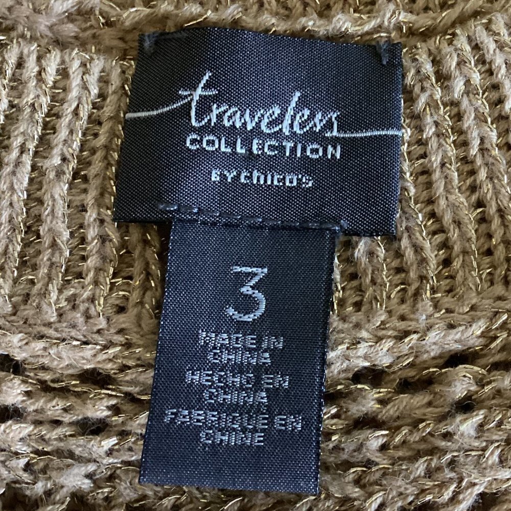 Chico's Travelers Metallic Gold Knit Tunic Top 3 (XL/16) #354S - Picture 7 of 9